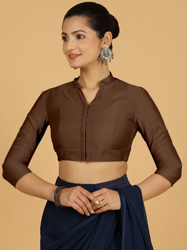 Maya x Rozaana | Three Quarter Sleeves Saree Blouse in Walnut Brown