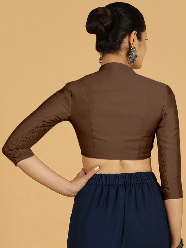 Maya x Rozaana | Three Quarter Sleeves Saree Blouse in Walnut Brown