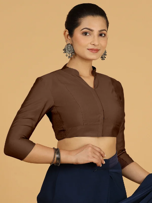 Maya x Rozaana | Three Quarter Sleeves Saree Blouse in Walnut Brown