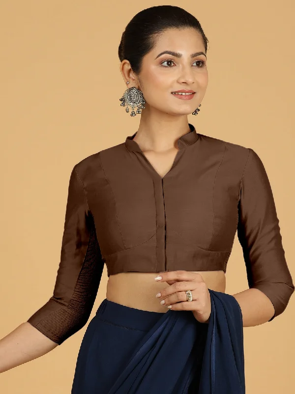 Maya x Rozaana | Three Quarter Sleeves Saree Blouse in Walnut Brown