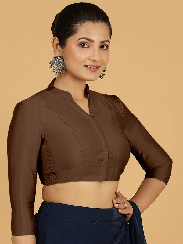 Maya x Rozaana | Three Quarter Sleeves Saree Blouse in Walnut Brown