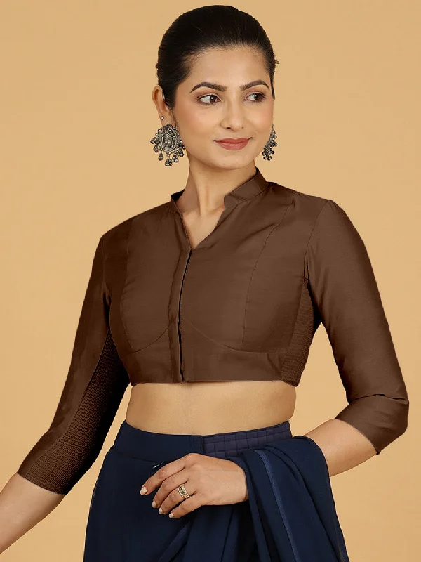 Maya x Rozaana | Three Quarter Sleeves Saree Blouse in Walnut Brown