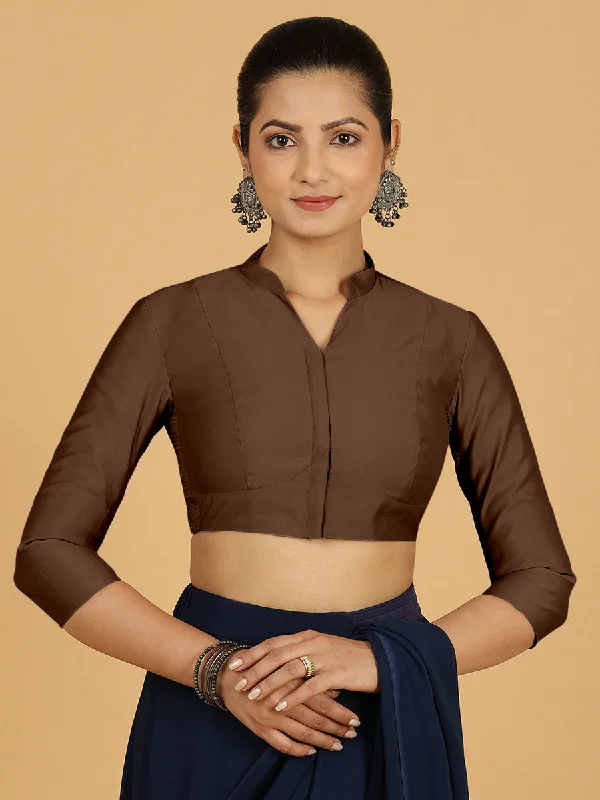 Maya x Rozaana | Three Quarter Sleeves Saree Blouse in Walnut Brown