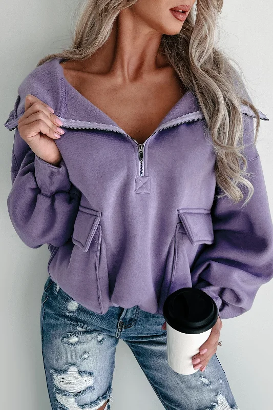 She's Cool Cargo Pocket Half-Zip Hoodie (Periwinkle)