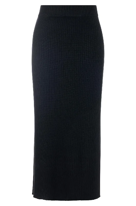 Rib Knit Touch of Wool Skirt | Black | 6340ZZ