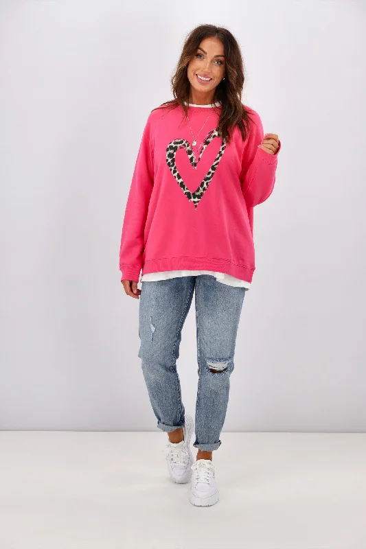 Stella + Gemma Classic Sweater Hot Pink Leopard Heart