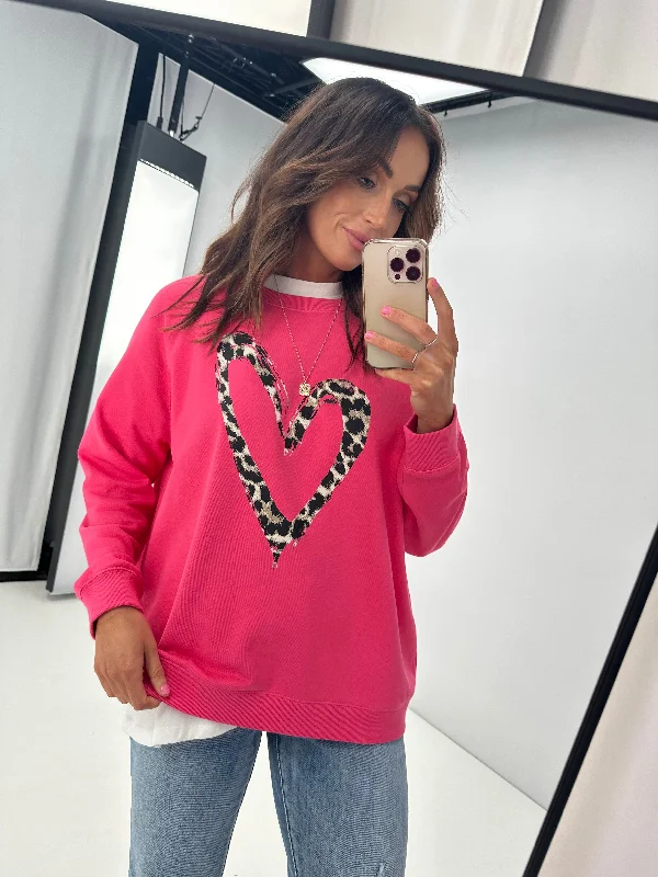 Stella + Gemma Classic Sweater Hot Pink Leopard Heart