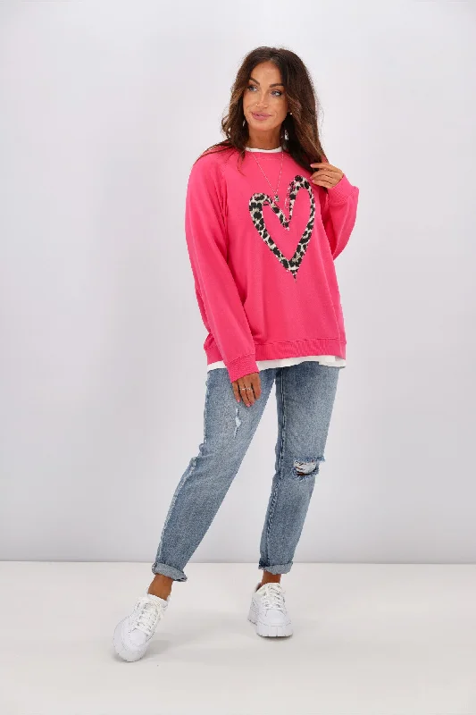 Stella + Gemma Classic Sweater Hot Pink Leopard Heart