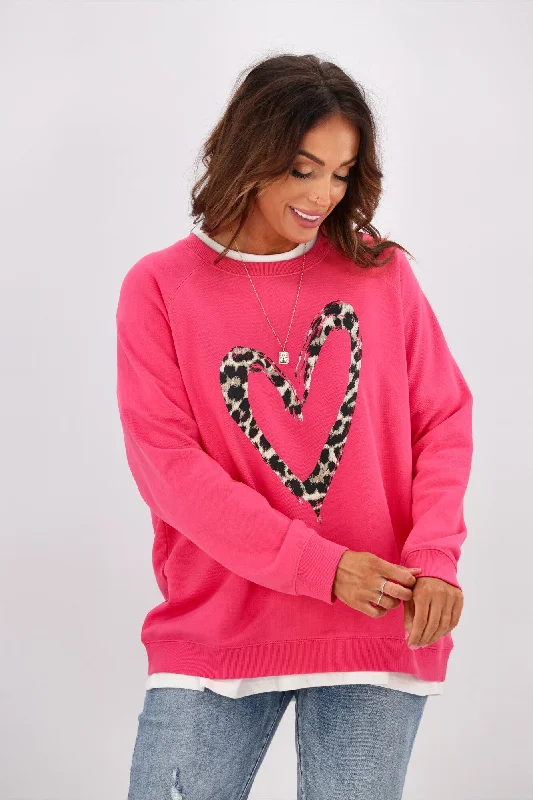 Stella + Gemma Classic Sweater Hot Pink Leopard Heart