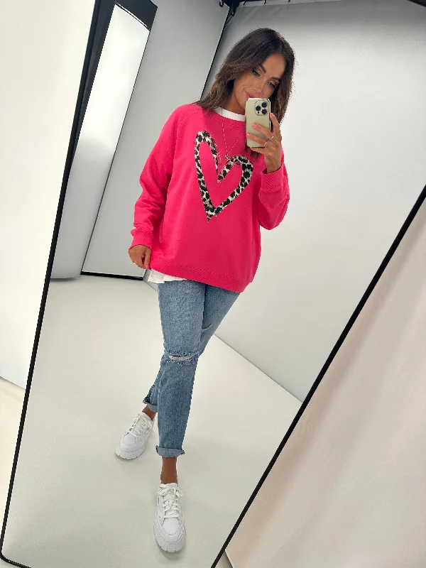 Stella + Gemma Classic Sweater Hot Pink Leopard Heart