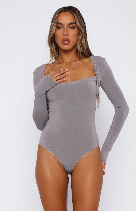 Straight Up Long Sleeve Bodysuit Slate