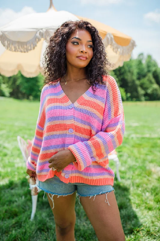 Sunrise Splendor Pink Multi Striped Cardigan