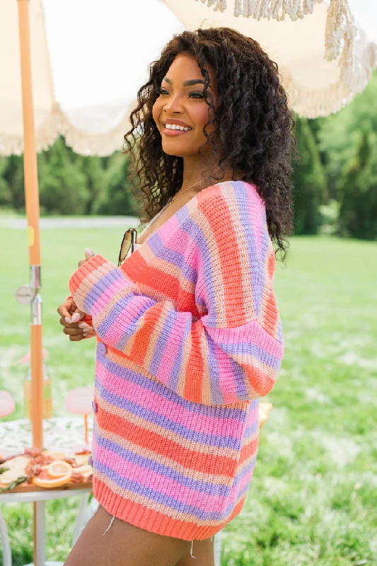 Sunrise Splendor Pink Multi Striped Cardigan