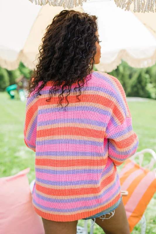 Sunrise Splendor Pink Multi Striped Cardigan