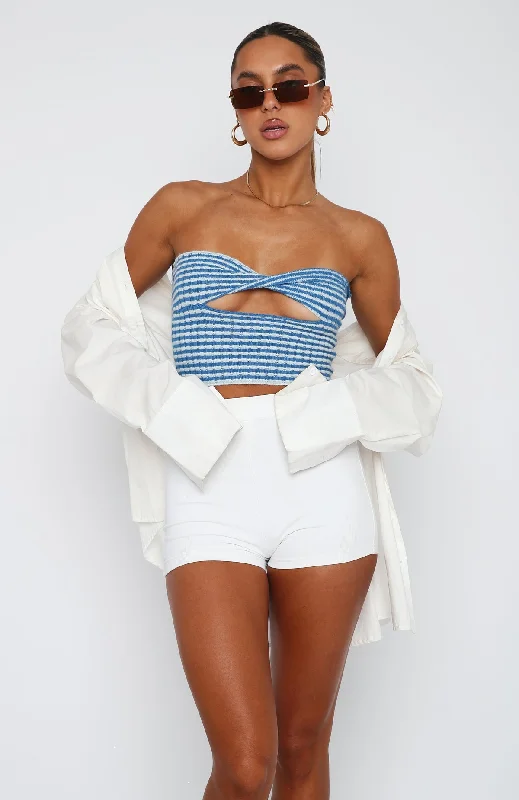 Time After Time Strapless Crop Blue