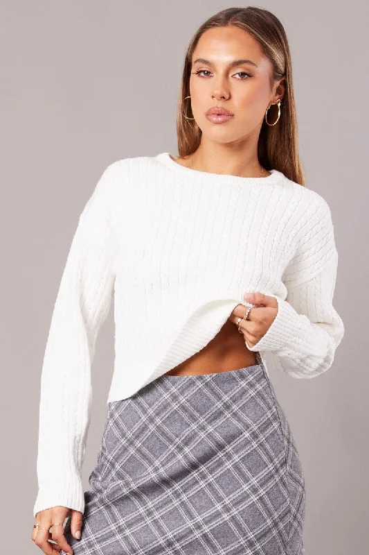 White Cable Knit Top Long Sleeve