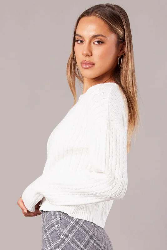 White Cable Knit Top Long Sleeve