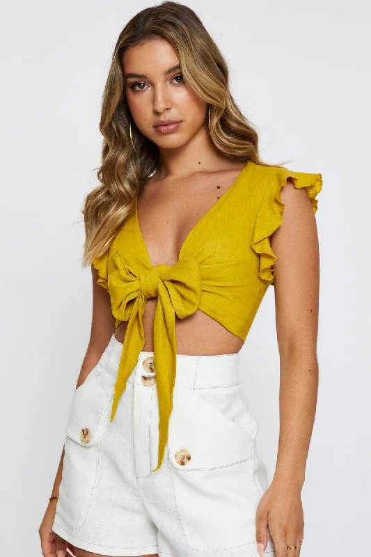 White Light Must Singlet Sleeveless Tie Up Crop