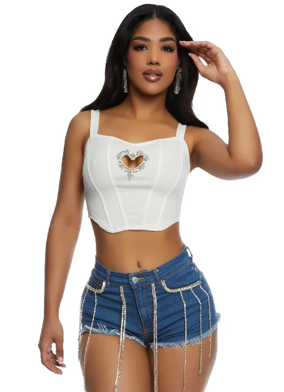 Rhinestone Heart Cut Out Corset Crop Top