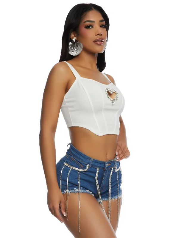 Rhinestone Heart Cut Out Corset Crop Top