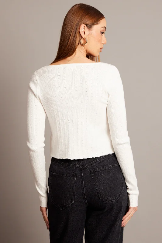 White Tie Up Cardigan Long Sleeve