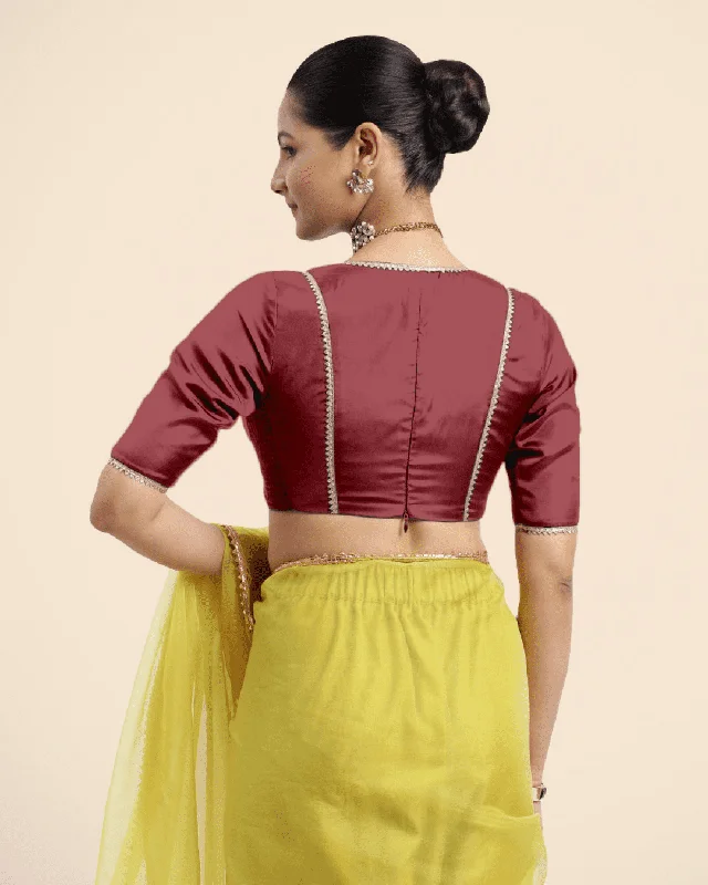 Zeenat x Tyohaar | Auburn Red Saree Blouse w/ FlexiFit™ and Golden Gota Lace