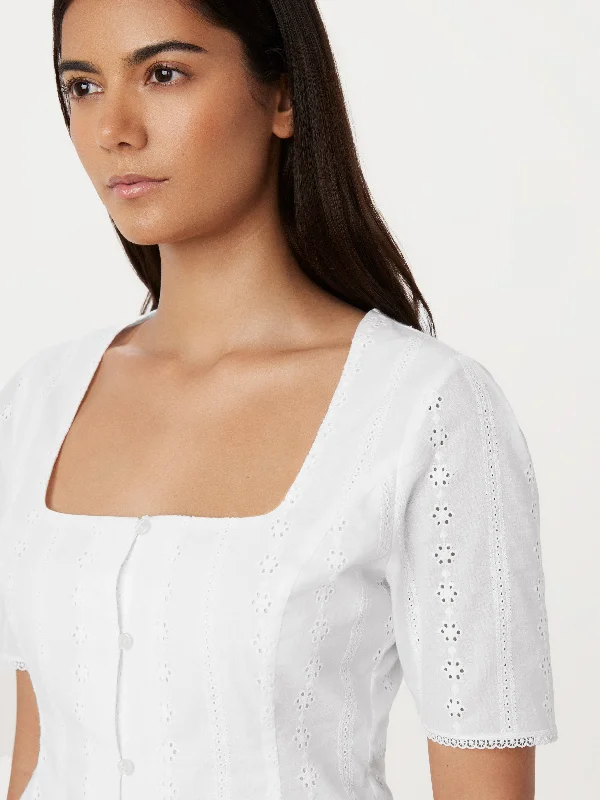 The Embroidered Openwork Top in White