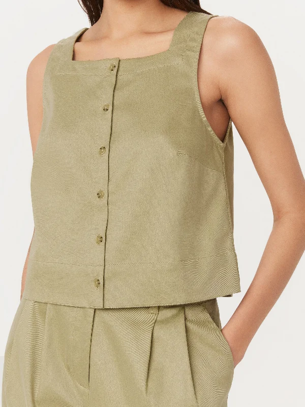 The Shell Button Up Top in Green Beige