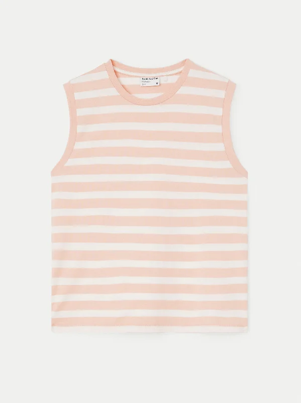 The Striped Sleeveless T-Shirt in Light Pink