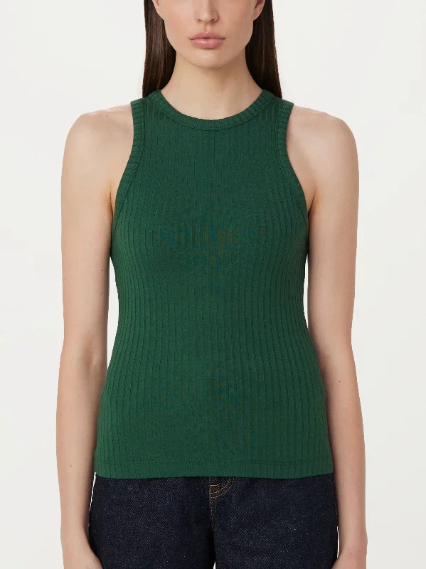 The Ribbed Tank Top in Dark Green