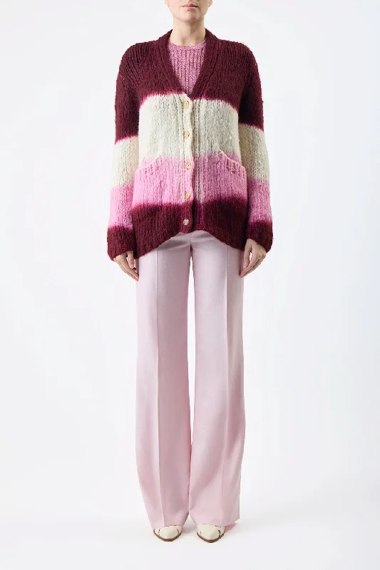 Amelia Knit Cardigan in Dip Dye Bordeaux Multi Welfat Cashmere