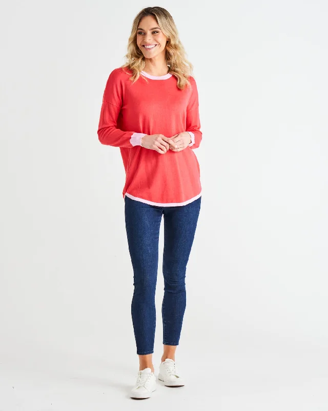 Betty Basics Sophie Knit Jumper Pink Tipping