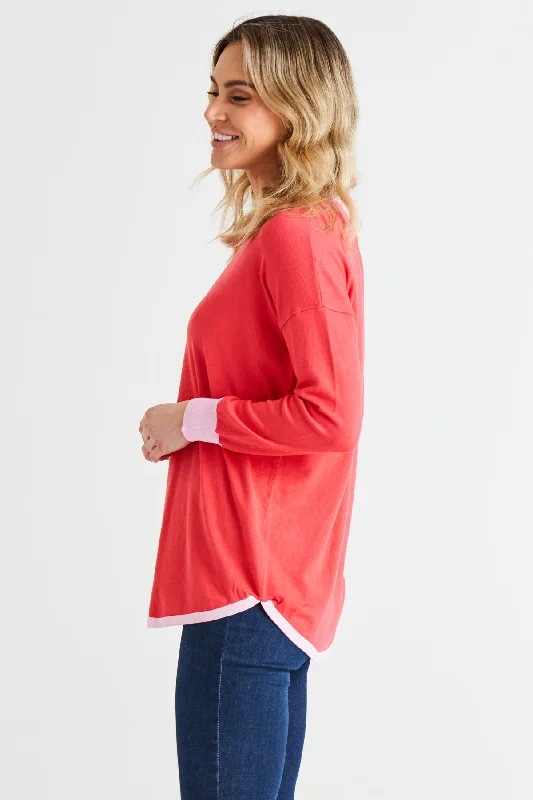 Betty Basics Sophie Knit Jumper Pink Tipping