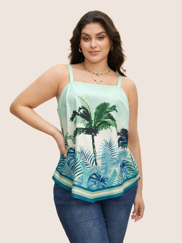 Boho Coconut Tree Print Arc Hem Cami Top