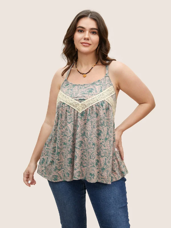 Boho Print Contrast Webbing Cami Top