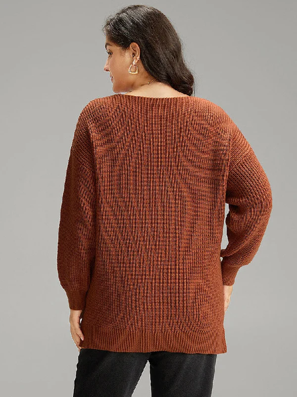 Cable Knit Split Side Elastic Cuffs Pullover