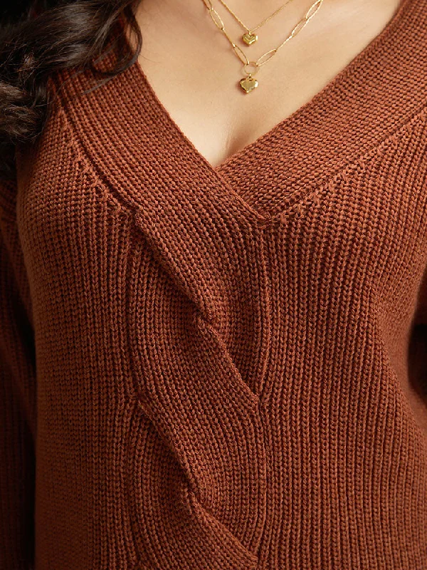 Cable Knit Split Side Elastic Cuffs Pullover