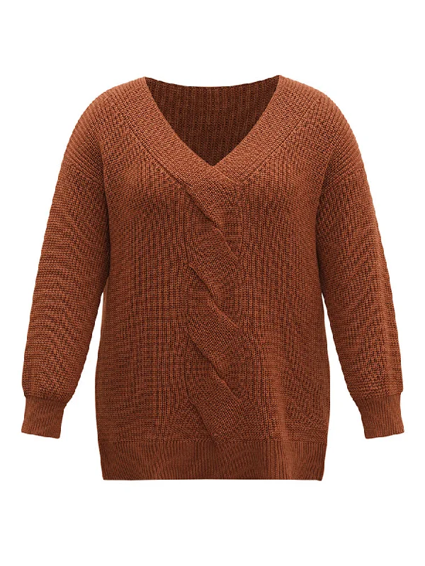 Cable Knit Split Side Elastic Cuffs Pullover