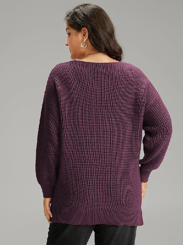 Cable Knit Split Side Elastic Cuffs Pullover