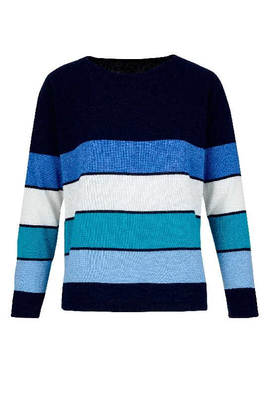 Cashmere Mix Sweater in Navy with Solid Stripes