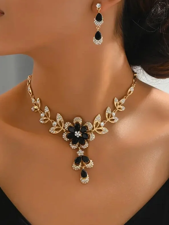 Elegant Flower Jewelry Set With Zircon