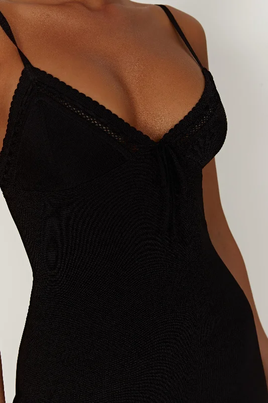 Ellis Pointelle Knit Mini Dress - Black