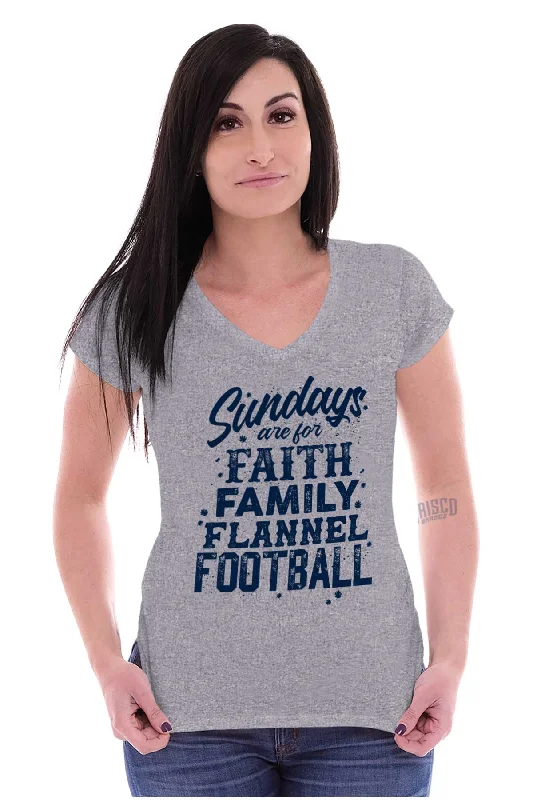 Faith Family Football Junior Fit V-Neck T Shirt