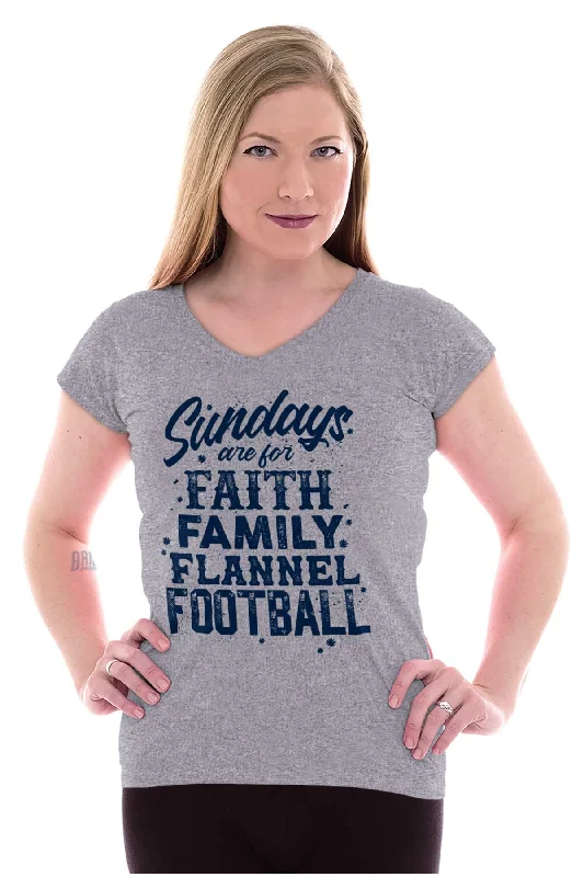 Faith Family Football Junior Fit V-Neck T Shirt