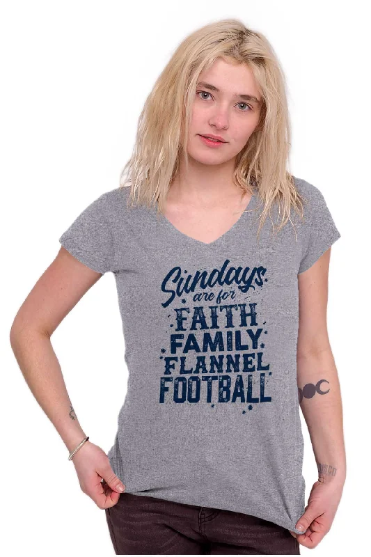 Faith Family Football Junior Fit V-Neck T Shirt