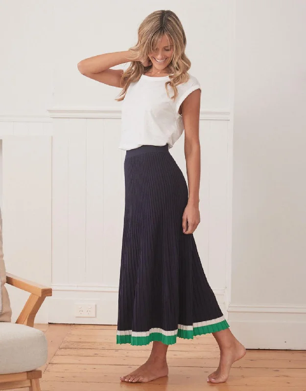 Giselle Rib Skirt - Navy/Green/White