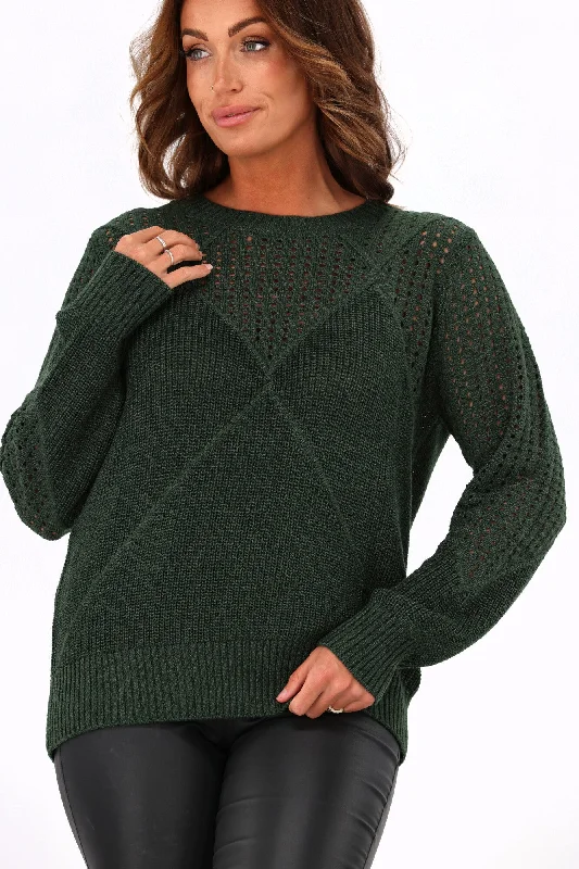 Gloss by Shine On Caeti Pointelle Knit Jumper Green