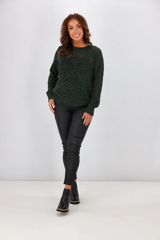 Gloss by Shine On Caeti Pointelle Knit Jumper Green