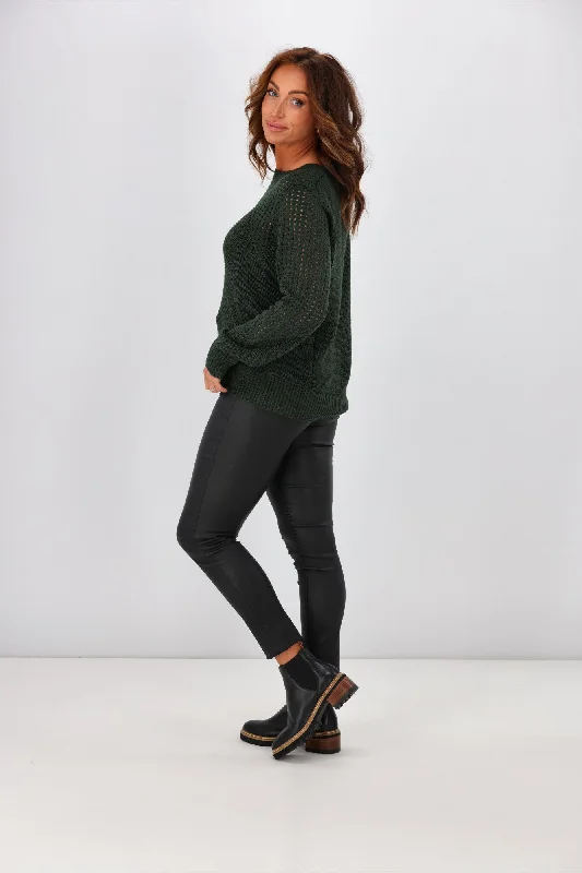 Gloss by Shine On Caeti Pointelle Knit Jumper Green