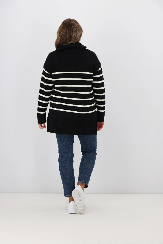 Gordon Smith Palma Stripe Zip Knit Black